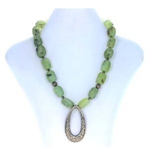 Silpada Green Prehnite Statement Necklace N1806 Sterling Silver Hammered Retired